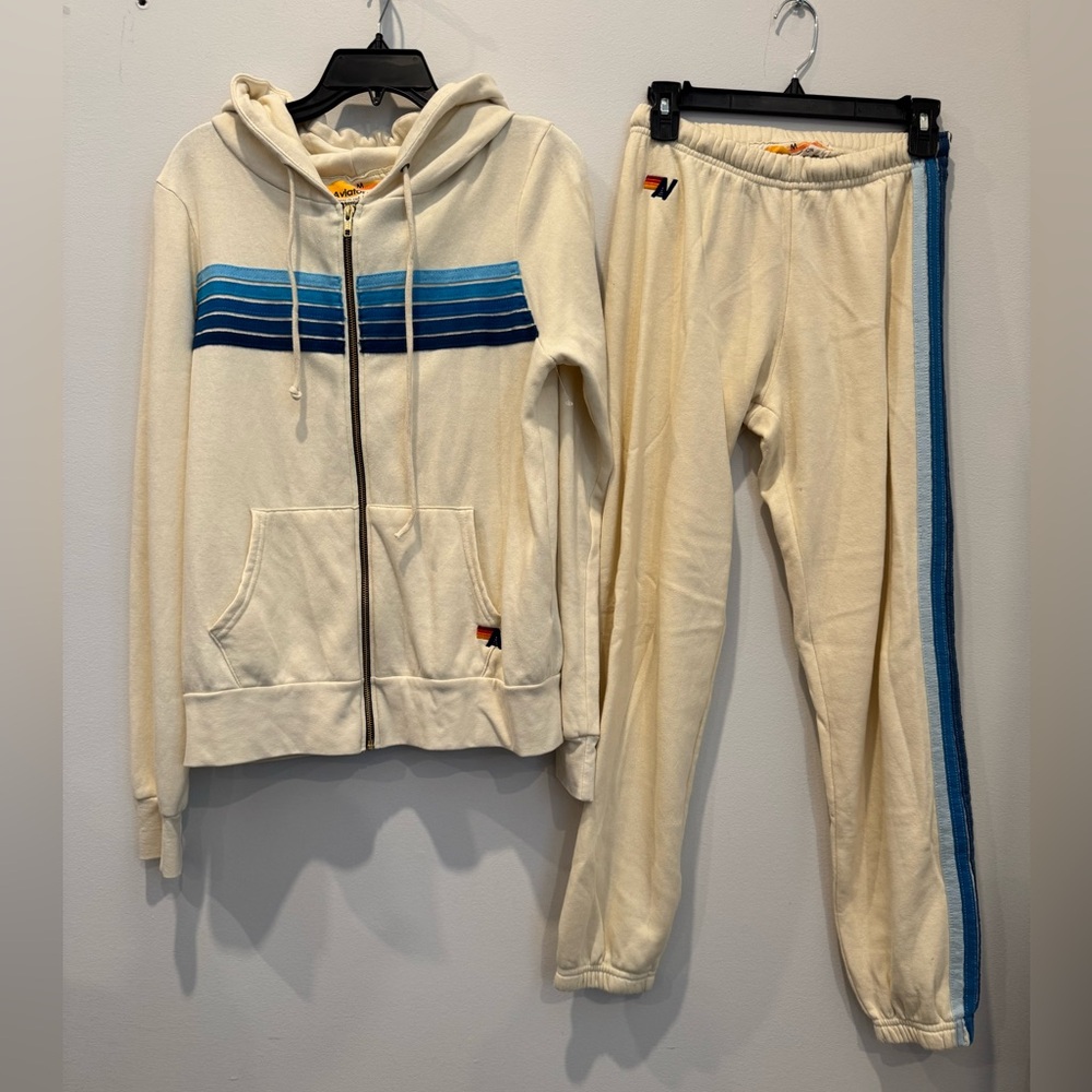 Aviator Nation Cream and Blue Hoodie